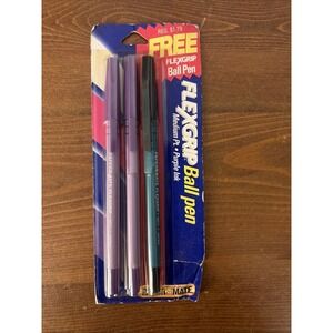 VTG 1991 PAPERMATE FLEXGRIP BALL PEN 2 PURPLE 1 Green In Original Packaging